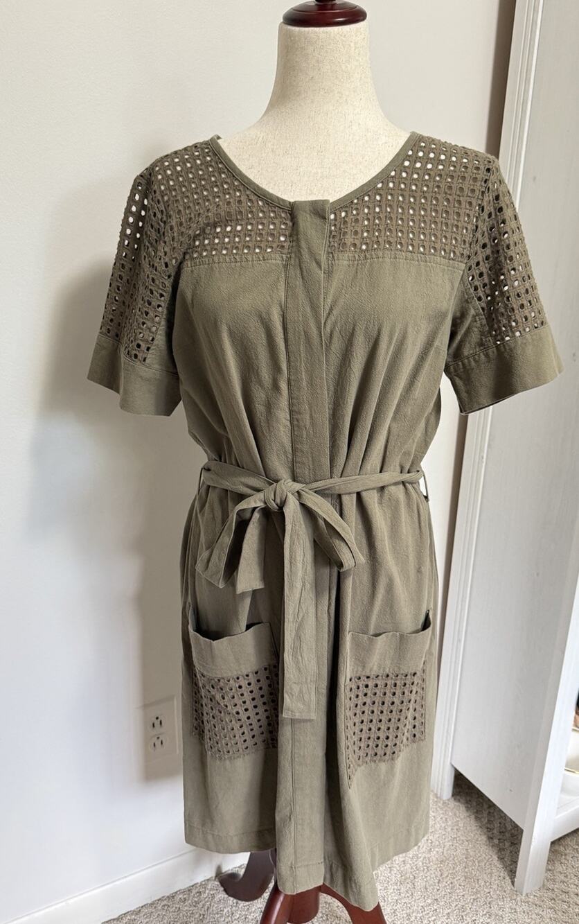 Abercrombie‎ & Fitch Women's Button-Up Eyelet Dress MED TALL Utility 100% Cotton